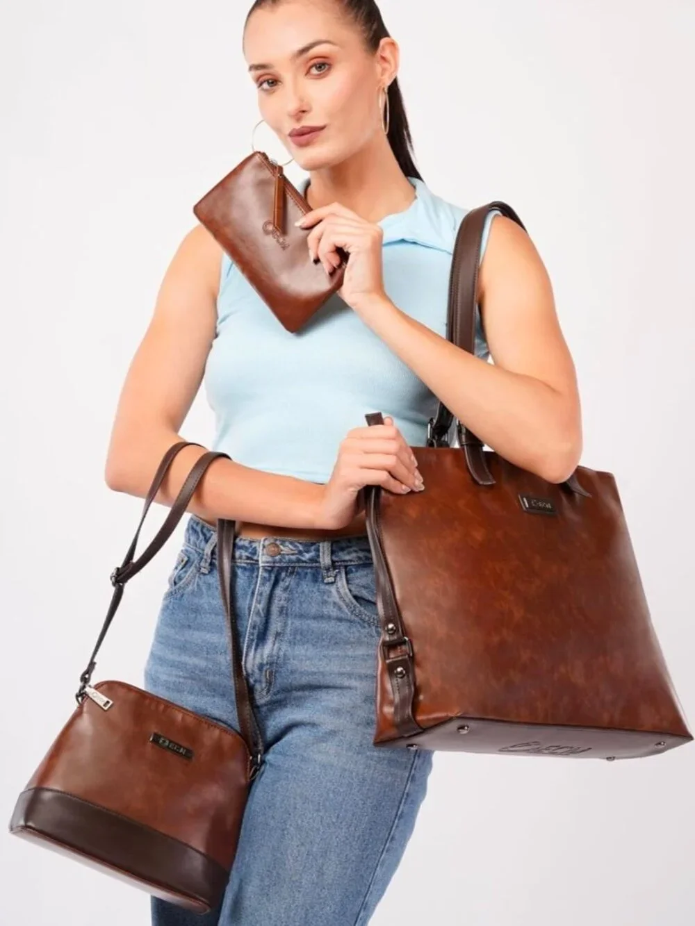 3pcs Vegan Tote Set for Women-Stylish Top Handle Laptop Bag Purse Sling Handbag
